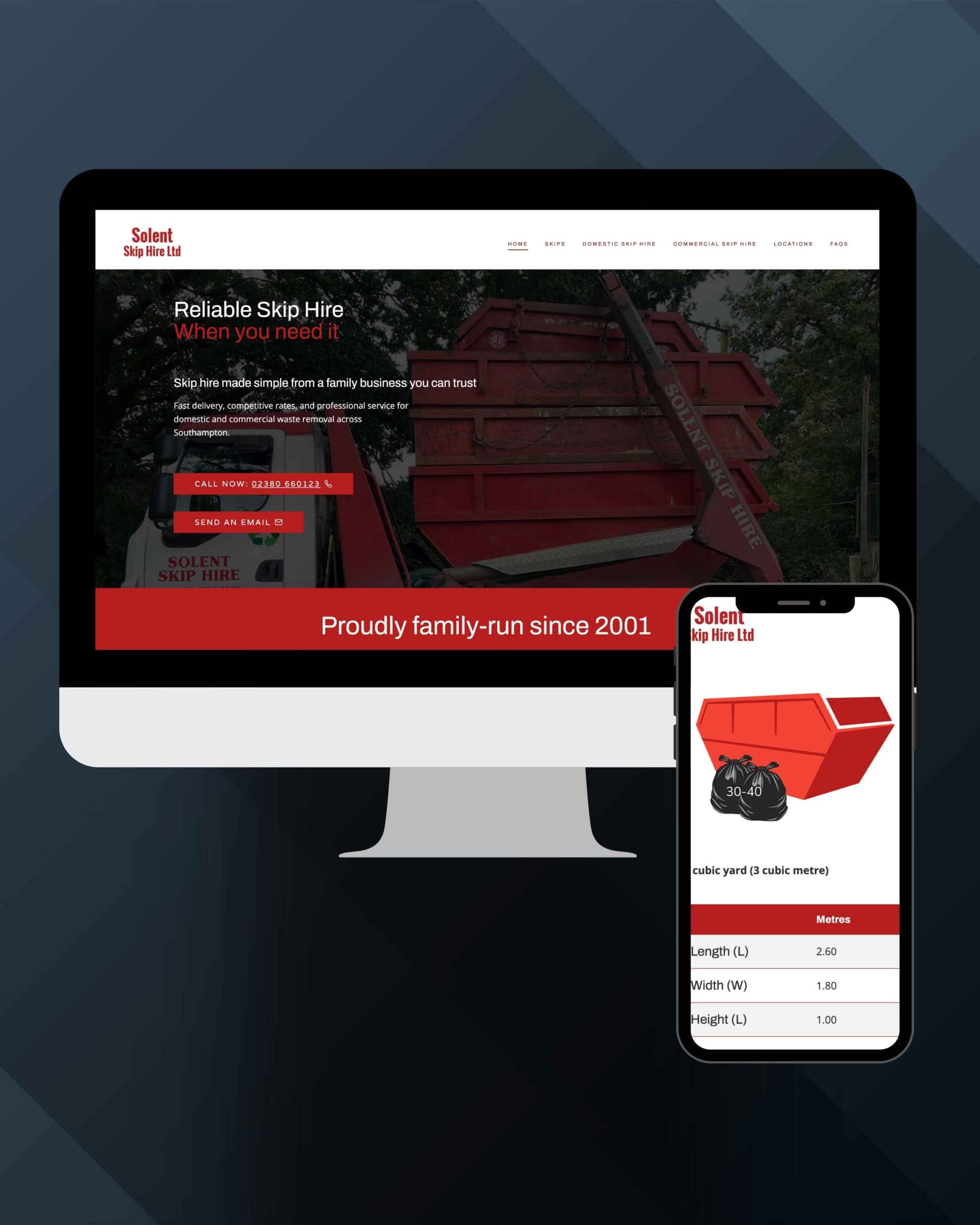 Website designed for Solent Skip Hire using their branding and keeping it family valued