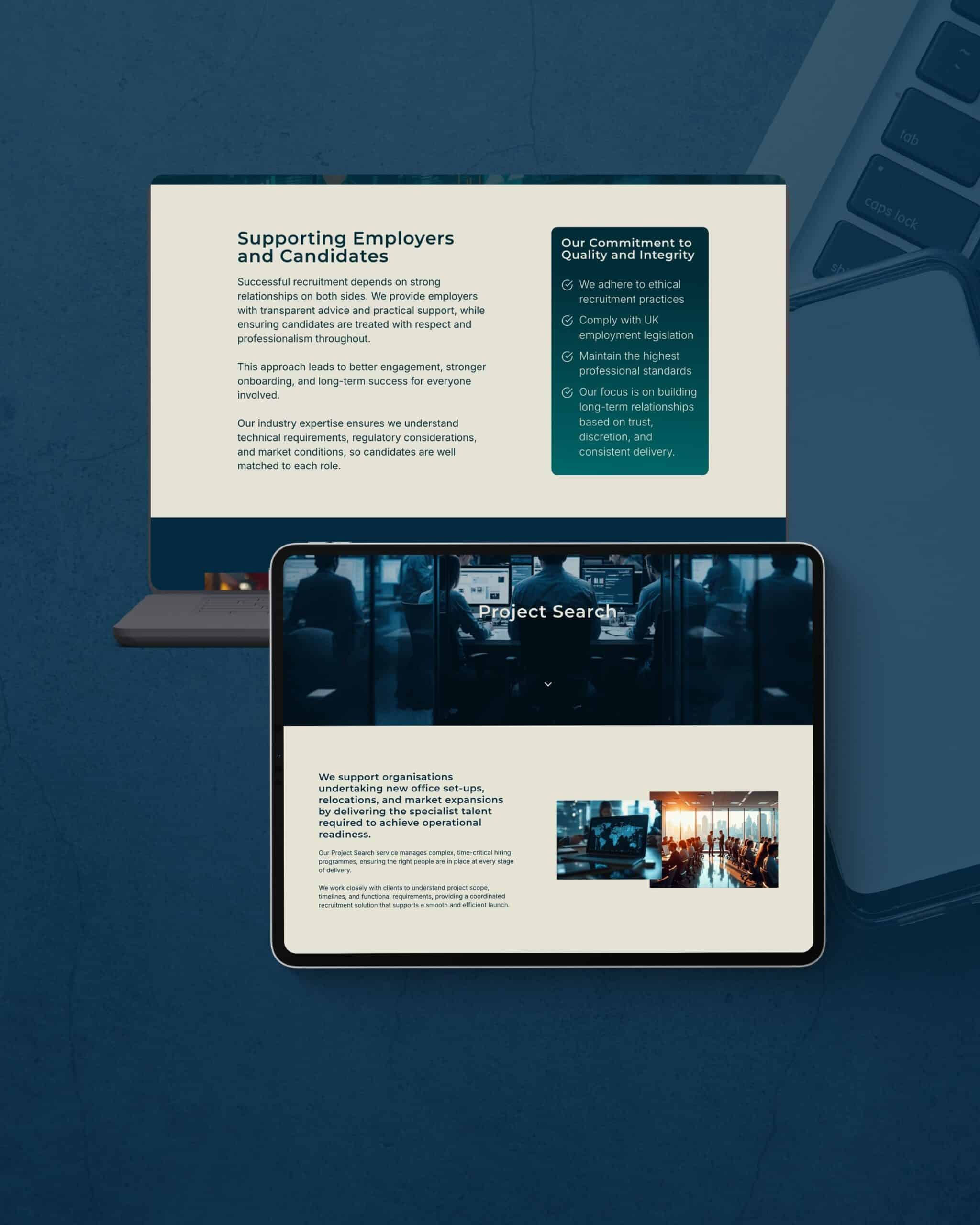 Nautilus Search recruitment agency new website using their brand colours and marine imagery to showcase what they do