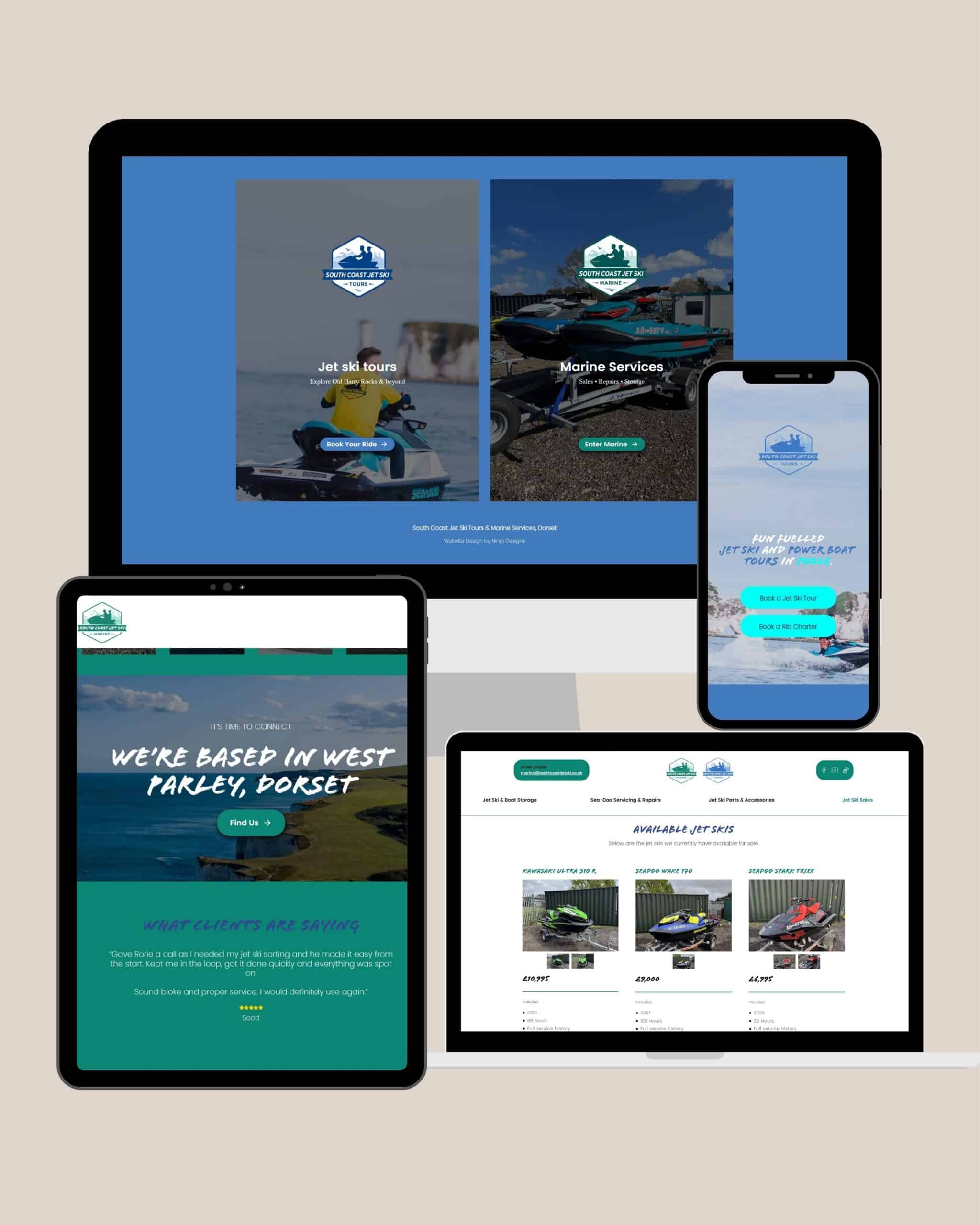 South Coast Jet Ski and Marine split website showing both businesses. Keep it one website for good SEO practice.
