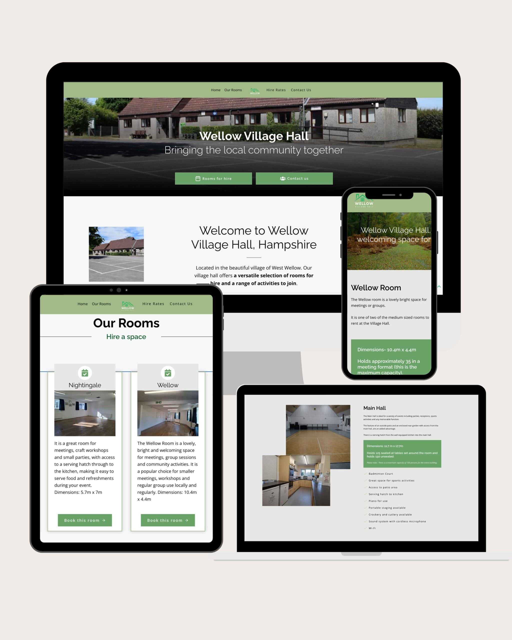 Wellow Village Hall Website design, keeping it modern with easy navigation and booking system